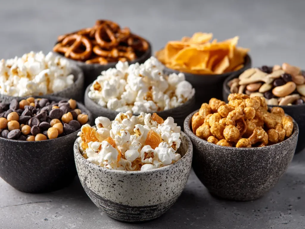 small bowls of boy kibble recipe ingredients arranged on counter