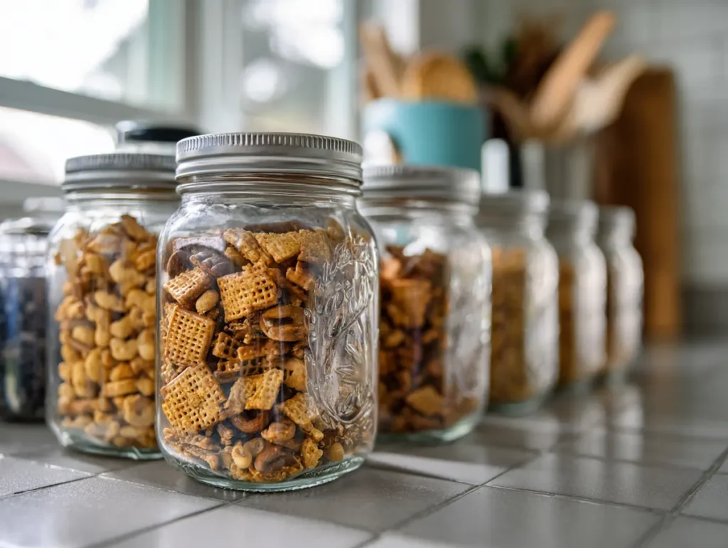 individual jars filled with boy kibble recipe for meal prep