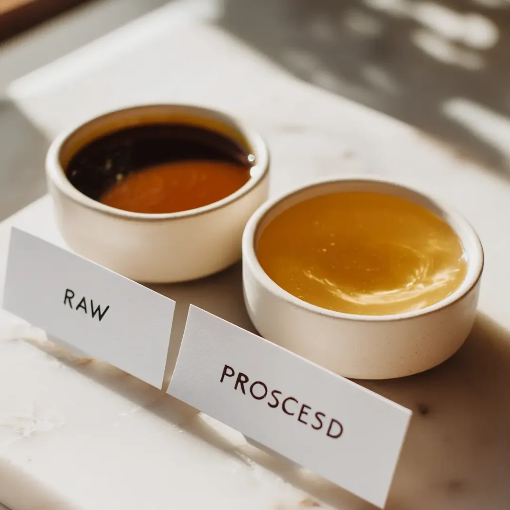 Dr Gupta Honey Recipe: 5 Facts + Safe Version 5 raw honey versus processed honey side by side in white
bowls for dr gupta honey recipe best honey to use
comparison