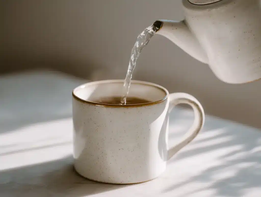 dr-gupta-honey-step1-water-temperature warm water poured into clear mug for dr gupta honey
recipe step 1 correct water temperature 95 to 110
degrees Fahrenheit