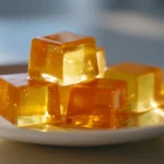 Gelatin cubes before dinner arranged on a white plate for portion control