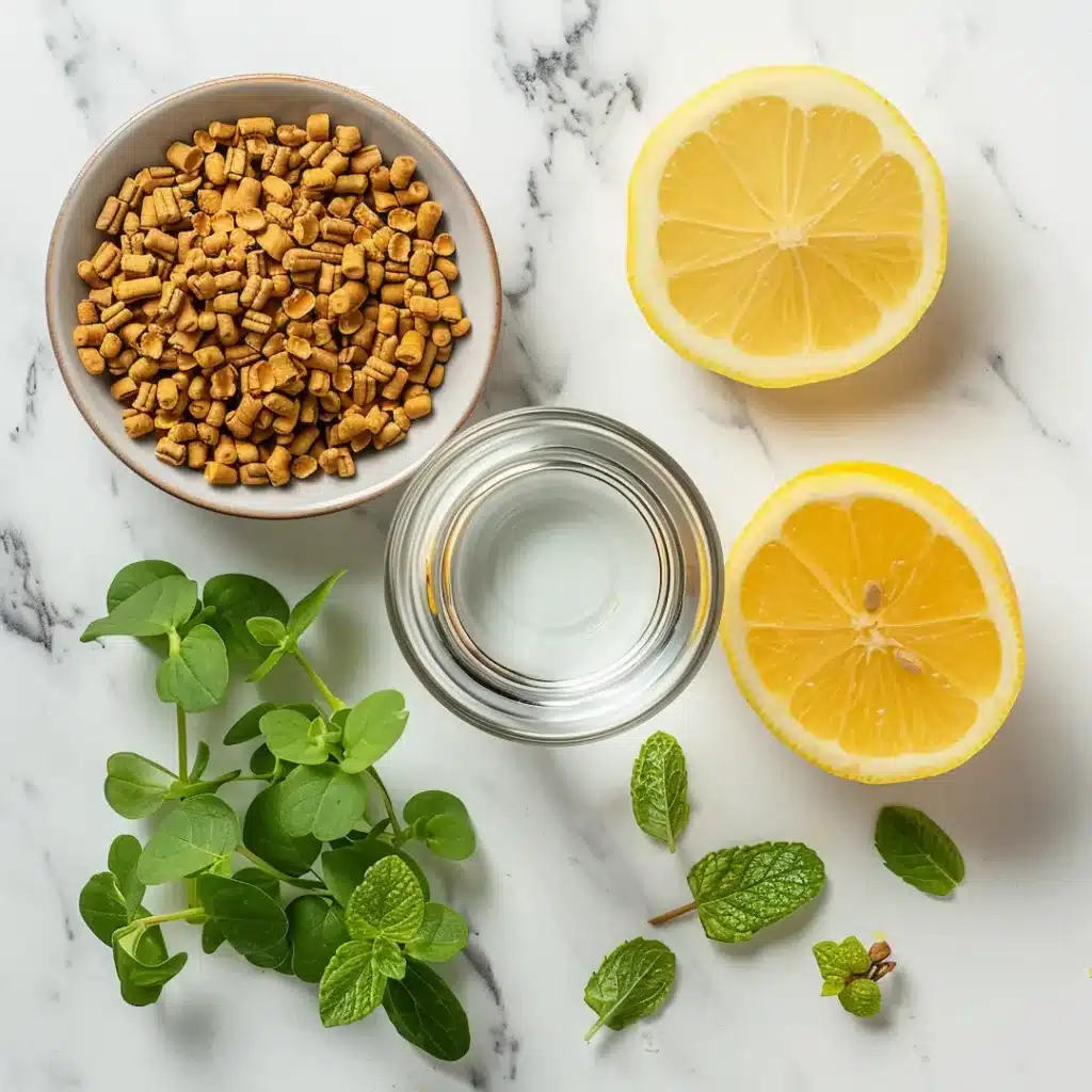 fenugreek-water-for-weight-loss-ingredients ingredients for fenugreek water for weight loss with fenugreek seeds water lemon and mint