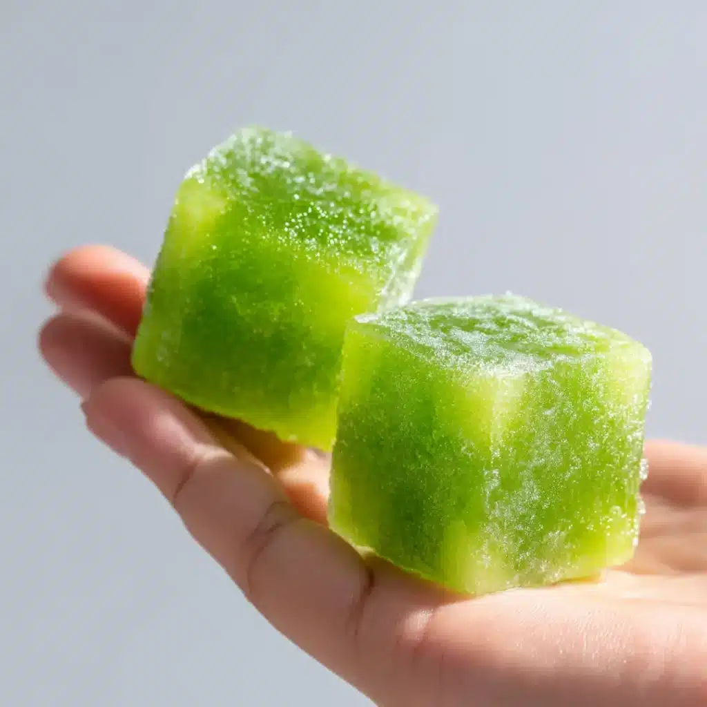 Cucumber mint cubes melting in a glass of water releasing fresh green color