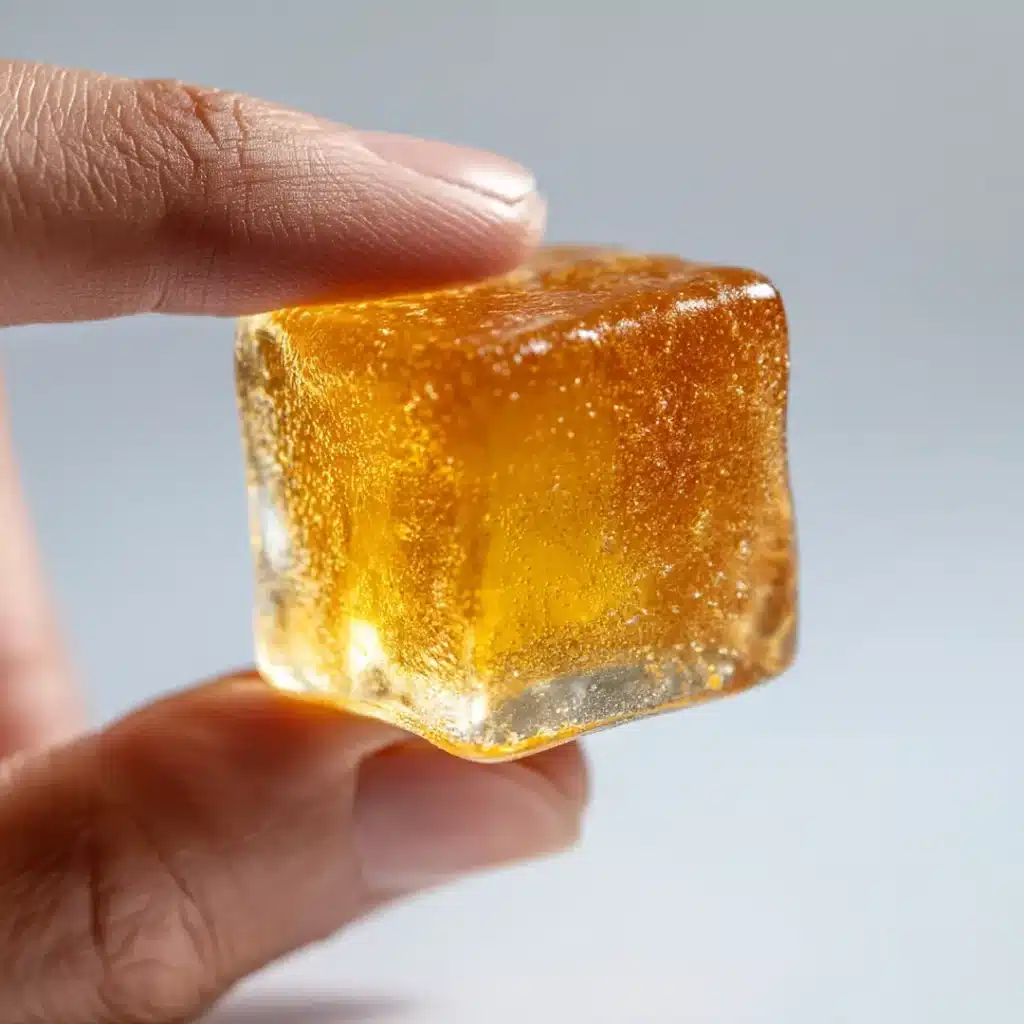 Single gelatin cube close-up showing translucent texture for pre-dinner snack