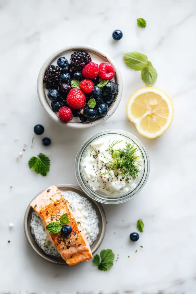 Three GLP-1 off-ramp diet recipes stacked vertically for Pinterest