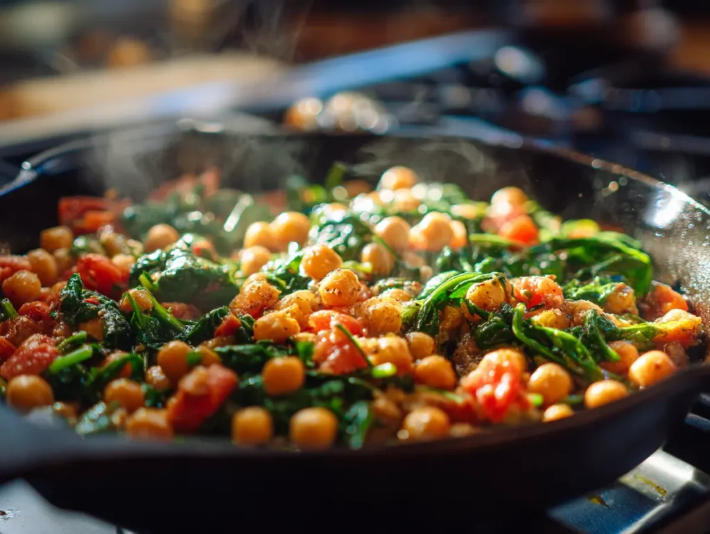 Chickpea spinach stir-fry GLP-1 off-ramp diet recipe skillet
