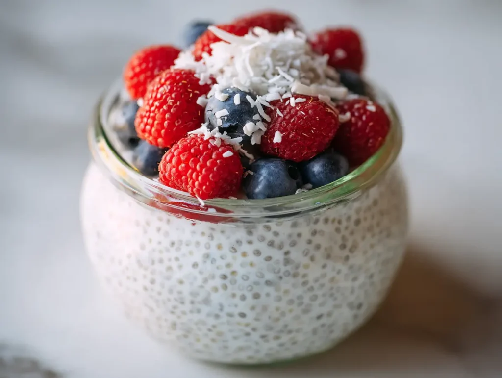 Chia seed pudding berries jar GLP-1 off-ramp diet recipe