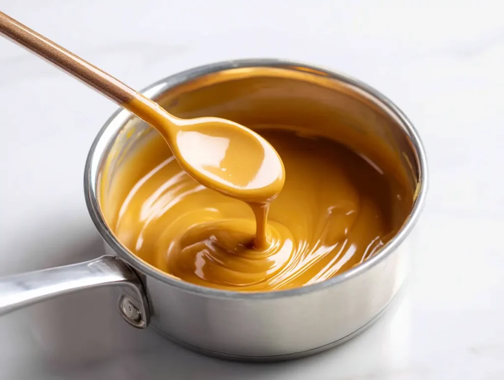 Peanut butter honey coconut oil wet binder for homemade granola bars melting in pan