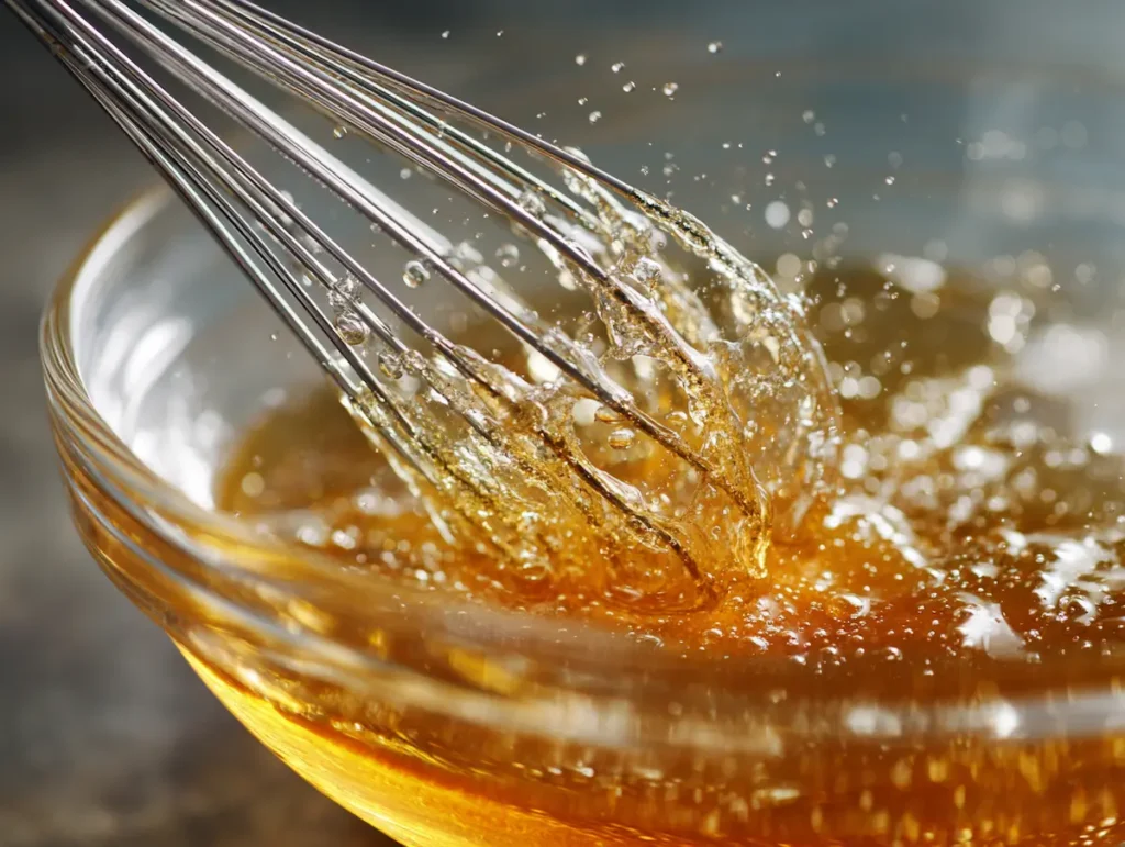 jelly burn recipe gelatin dissolving in hot water being whisked in glass measuring cup