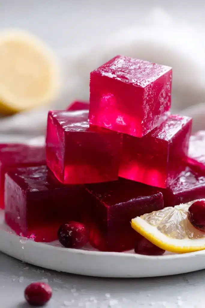 jelly burn recipe easy 3 ingredient weight loss trick pink gelatin cubes white plate