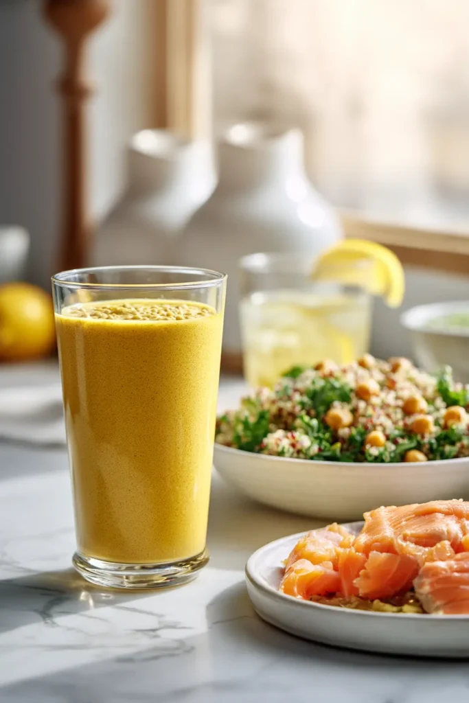 natural-saxenda-recipe-pinterest Natural saxenda recipe full protocol morning tonic fenugreek drink GLP-1 lunch bowl on white marble