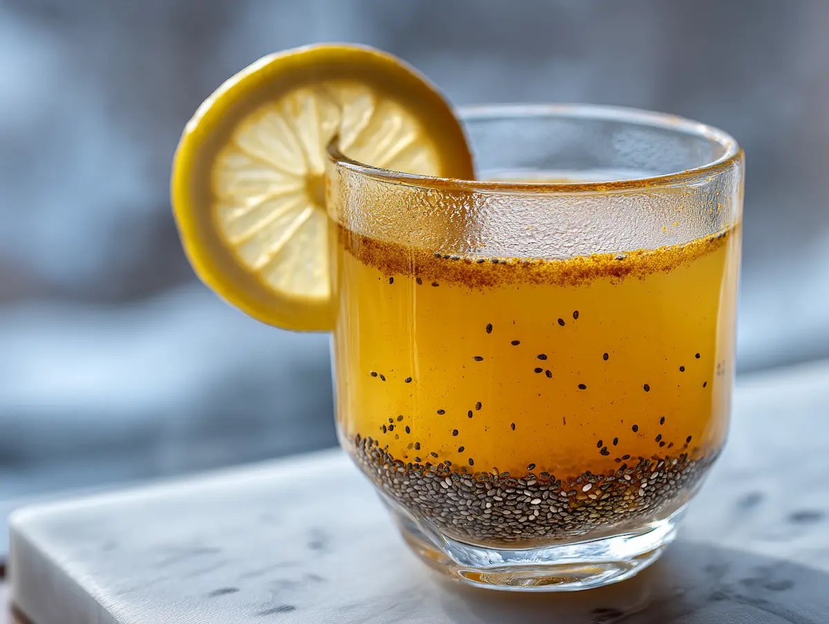 5 Proven Natural Saxenda Recipes That Actually Work 2 Natural saxenda recipe GLP-1 morning tonic in clear glass with turmeric lemon on white marble surface