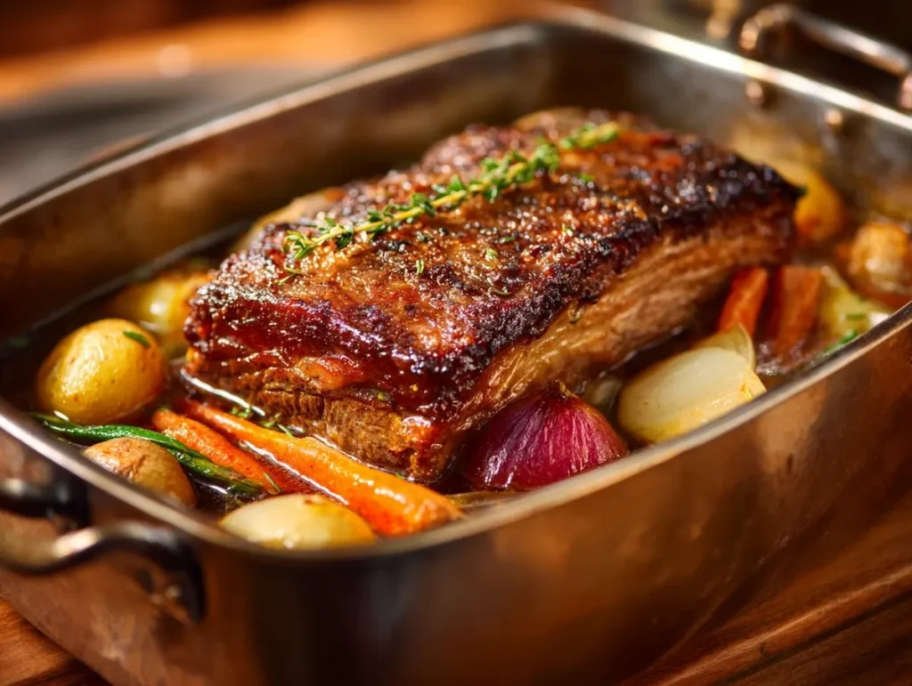 baked corned beef and cabbage recipe in roasting pan