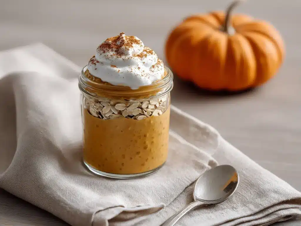 pioneer woman pumpkin pie overnight oats topped with spice and yogurt
