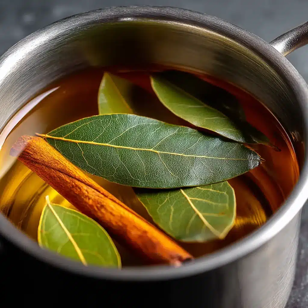 bay-leaf-clove-cinnamon-simmer Bay leaf clove cinnamon tea simmering in saucepan
