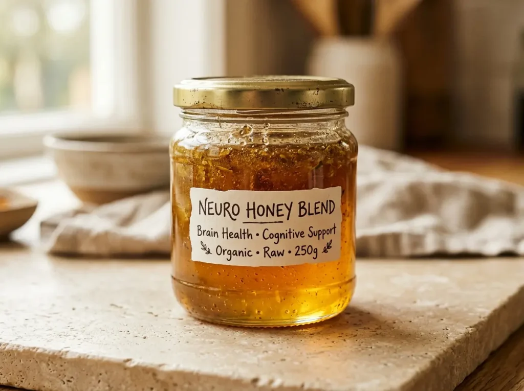 best neuro honey blend stored in a sealed glass jar