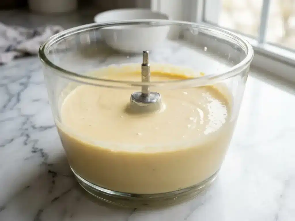 Smooth cottage cheese flatbread batter in a food processor