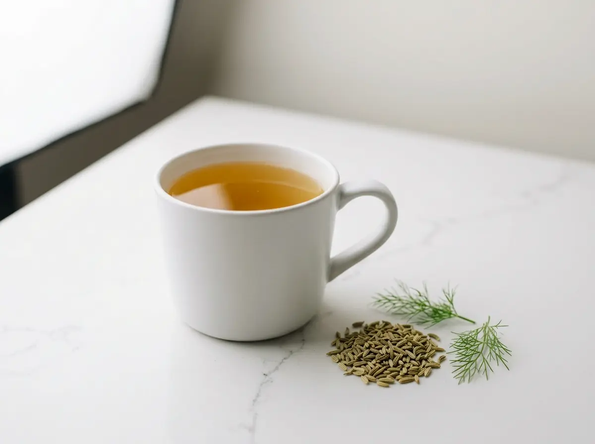 Fennel Seed Tea: The Drink Your Gut Has Been Missing 2 fennel seed tea in a white ceramic mug with dried seeds and fresh fennel garnish