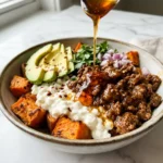 Ultimate viral cottage cheese sweet potato beef bowl loaded with avocado