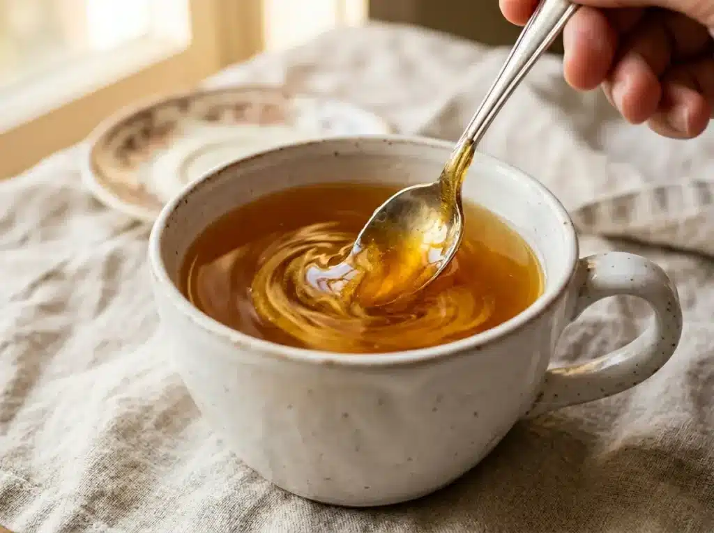 neuro honey blend for memory stirred into warm morning tea