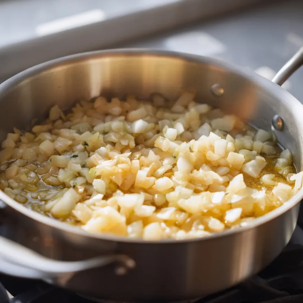 Onion and garlic softening in olive oil for gut healing soup base