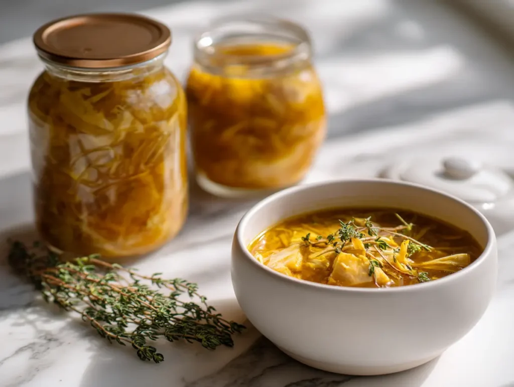 Sourdough discard gut healing soup in glass meal prep jars
