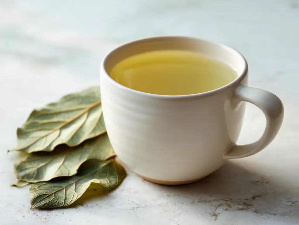 soursop-leaf-tea-evening Soursop leaf tea in white ceramic mug as evening wellness drink