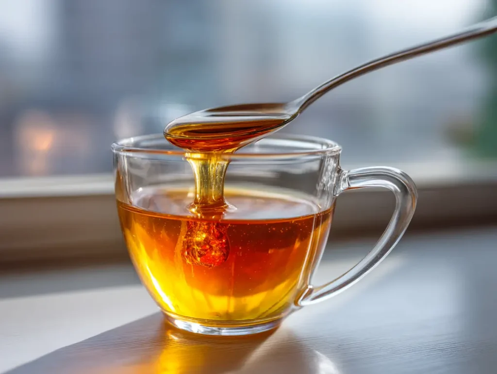 tualang-honey-recipe-step-dissolve tualang honey dissolving in warm water glass recipe step