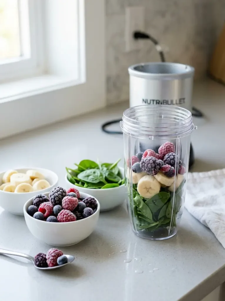 berry spinach smoothie meal prep with frozen fruit and spinach