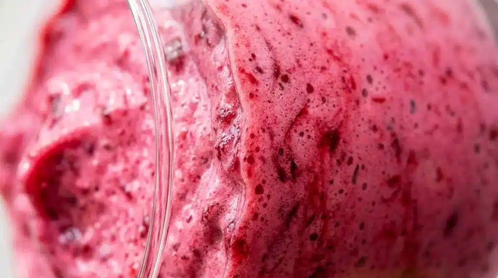 An extreme macro cross-section showing tiny air bubbles perfectly suspended inside a creamy pink mousse