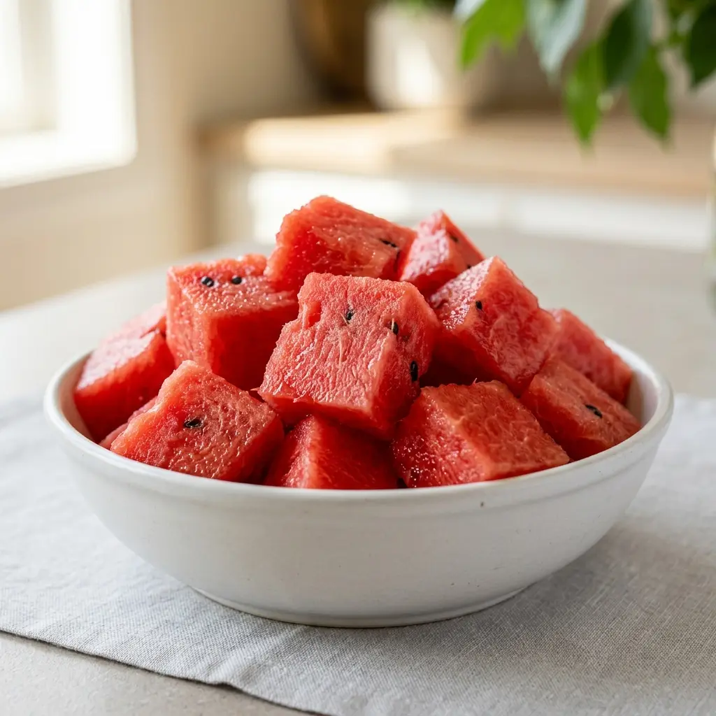 10 Best Fruits for Weight Loss That Actually Deliver Results 5 Close-up of watermelon cubes in a white bowl