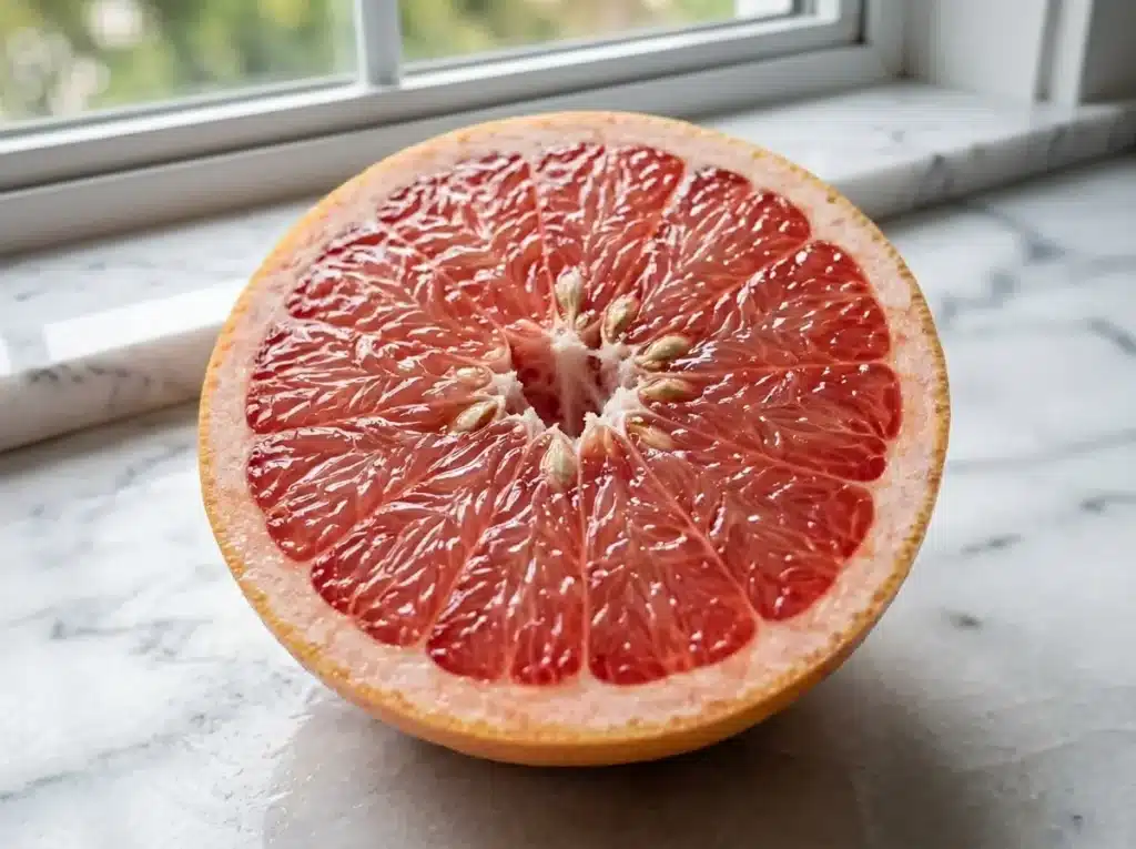10 Best Fruits for Weight Loss That Actually Deliver Results 3 Close-up of a halved grapefruit on white marble