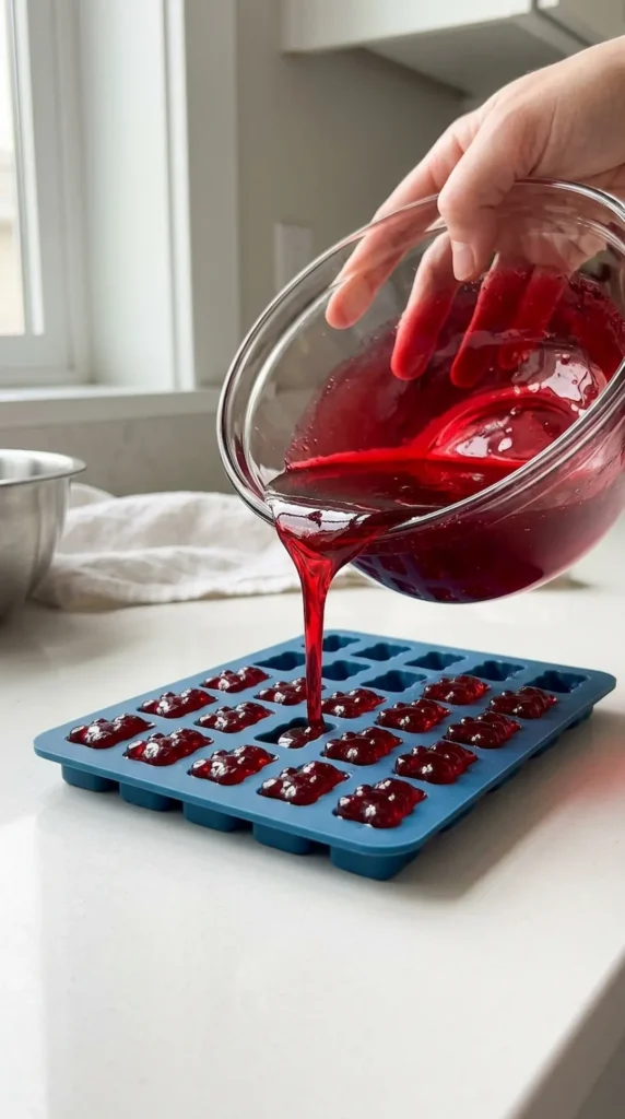 Jillian Michaels Gelatin Gummies – Pouring Molds jillian michaels gelatin gummies pouring into silicone molds