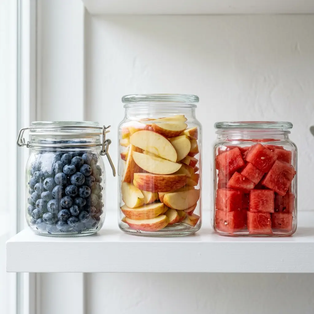 10 Best Fruits for Weight Loss That Actually Deliver Results 9 Close-up of portioned fruit in clear glass containers