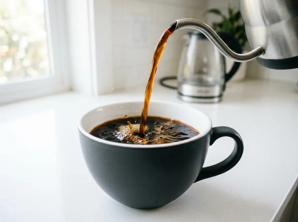 Brewing hot coffee for the morning protein hack.
