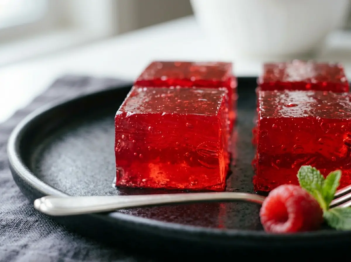 Jillian Michaels protein jello on a black plate.