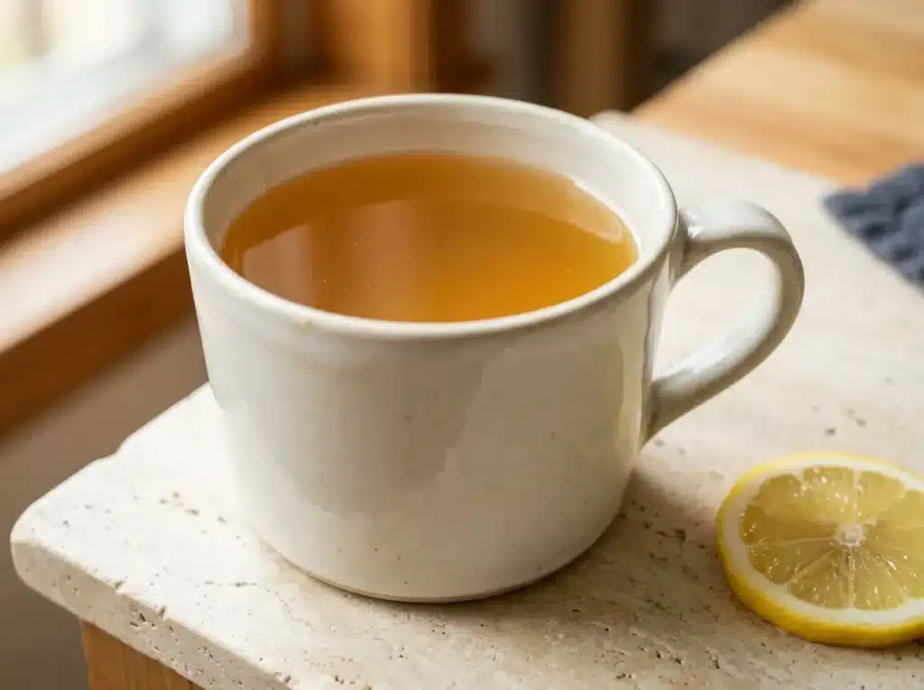 finished horse gelatin trick for men drink served warm in white ceramic mug