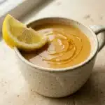 horse gelatin trick for men warm collagen drink in ceramic mug