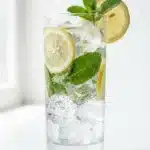 lemon mint sparkling water weight loss drink in a tall glass