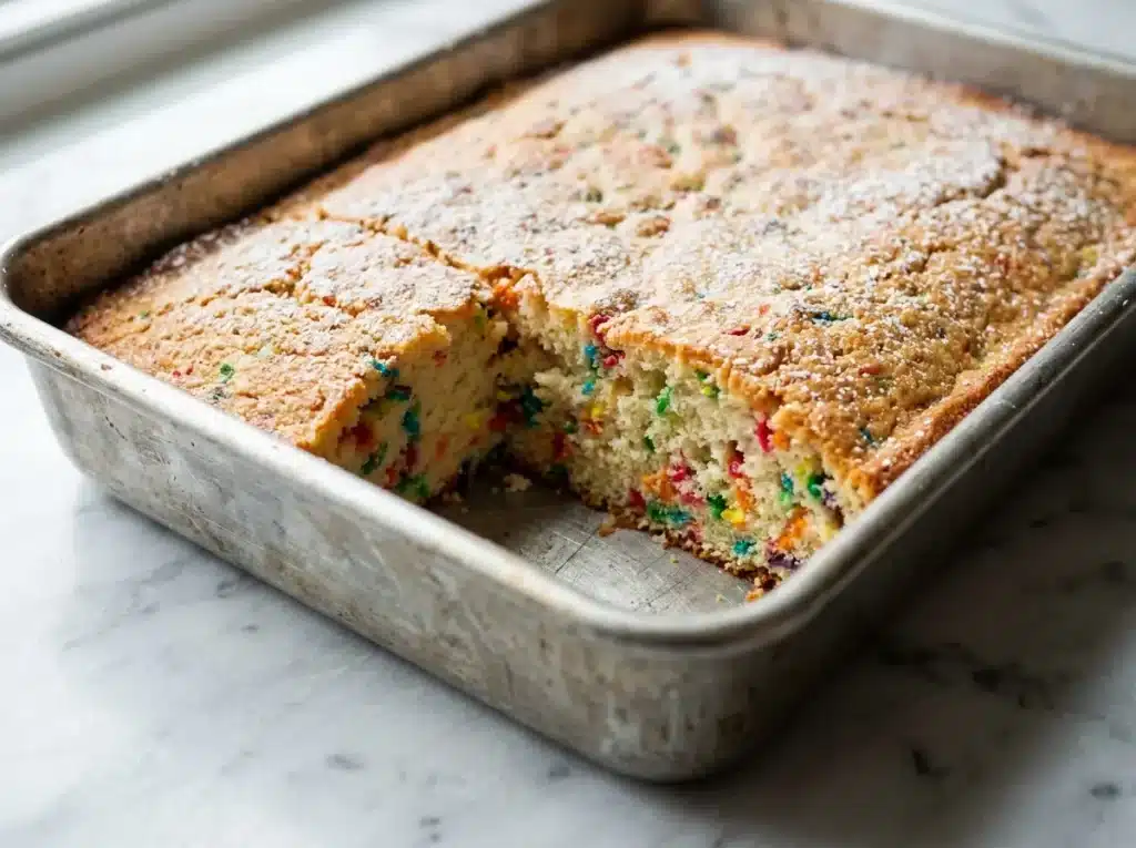 Viral Dot Cake Recipe: 5 Easy Steps to Make It at Home 3 Confetti cake cooling in a 9x13 pan for dot cake recipe