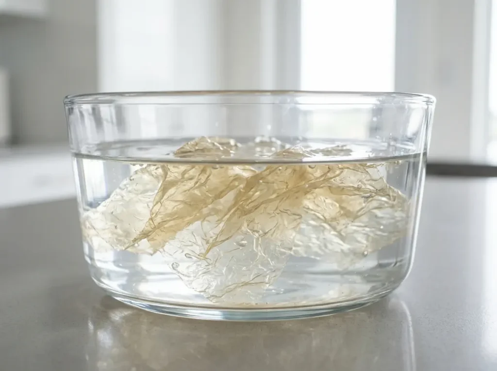 5 Things You Should Know About Horse Jelly Before You Try It 3 Gelatin blooming in cold water for horse jelly preparation.