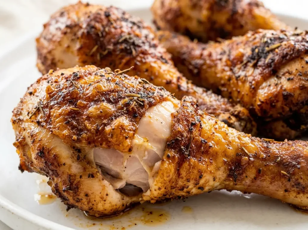 crispy oven baked chicken legs with browned skin and juicy inside texture