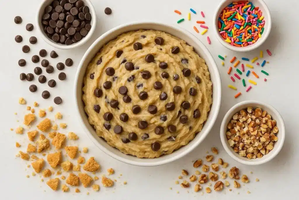 How to Make Edible Cookie Dough Safe Without Eggs 2 Edible cookie dough mix-ins including chocolate chips and sprinkles
