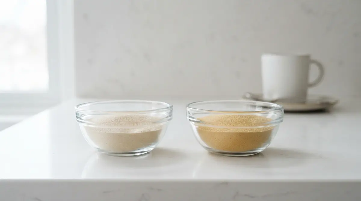 Horse Gelatin vs Beef Gelatin: 5 Shocking Differences Revealed 1 Two small glass bowls of gelatin powder side by side on a clean counter.