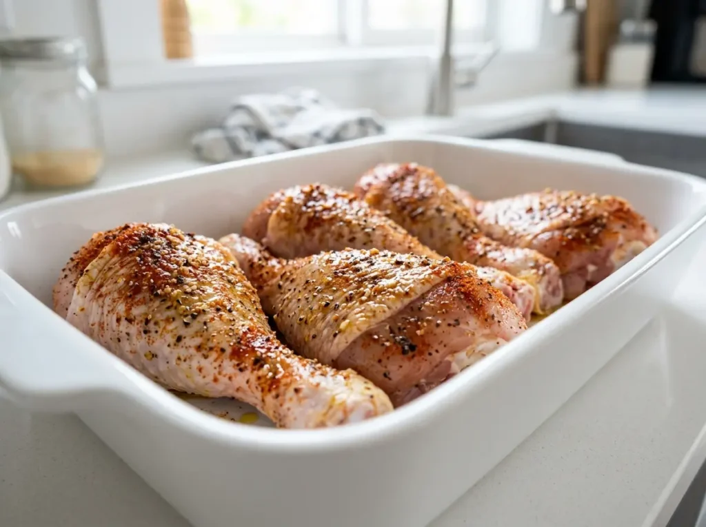 oven baked chicken legs seasoned with paprika garlic and oil before baking